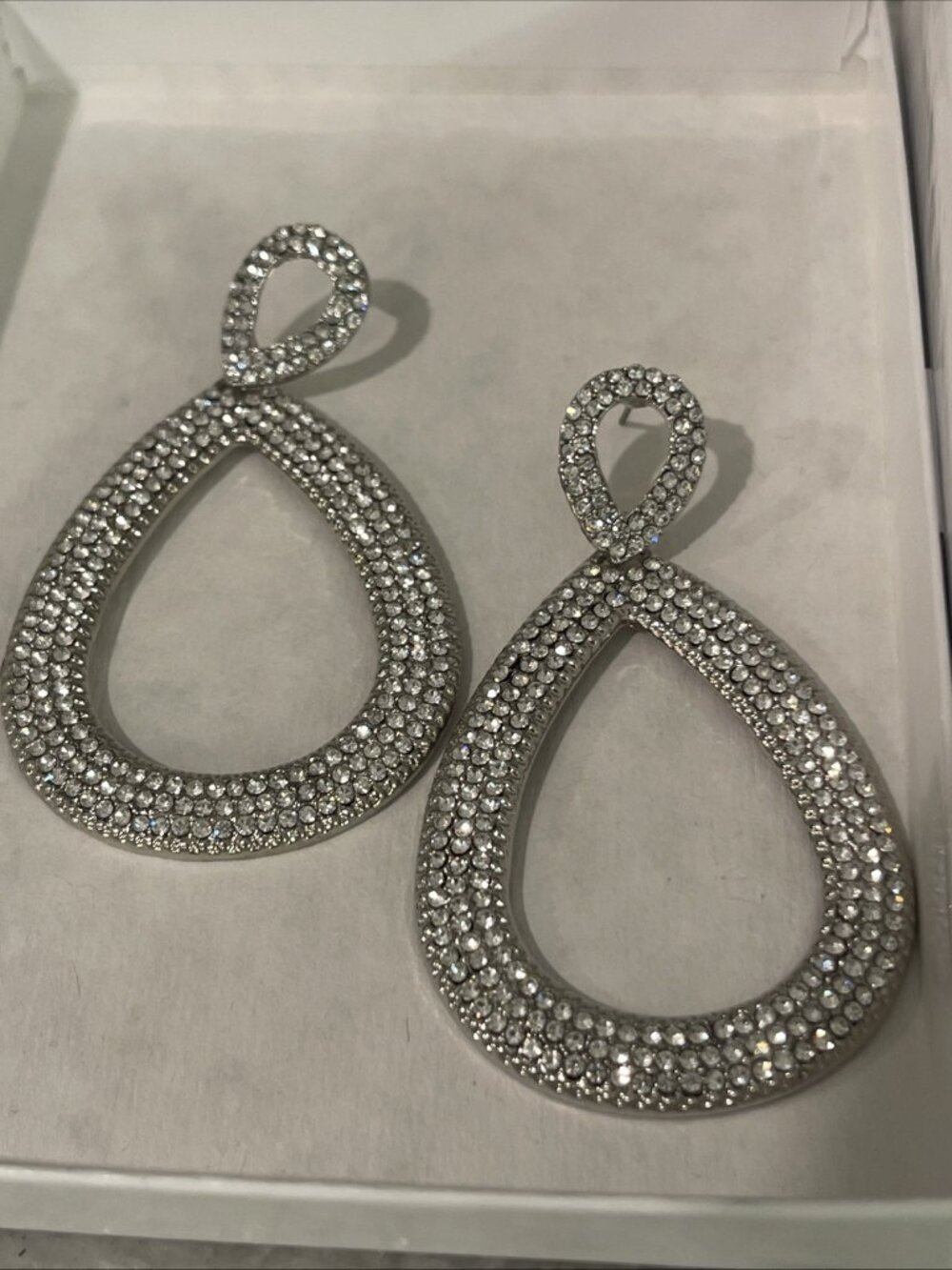 Faux Diamond Drop Earrings Teardrop Shaped Studs Wedding Party Prom Silver